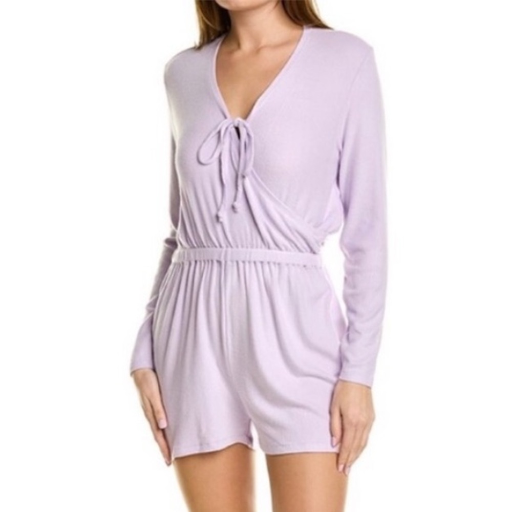 Roller Rabbit Ariella Wrap Long Sleeve Romper Lilac Purple Ribbed Tie